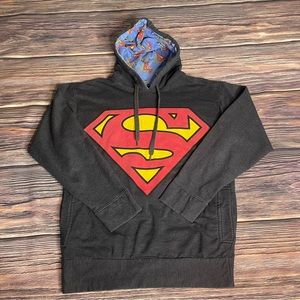 Superman Hoodie Pullover Sweatshirt Gray Vintage Y2K DC Comics Unisex Size Small